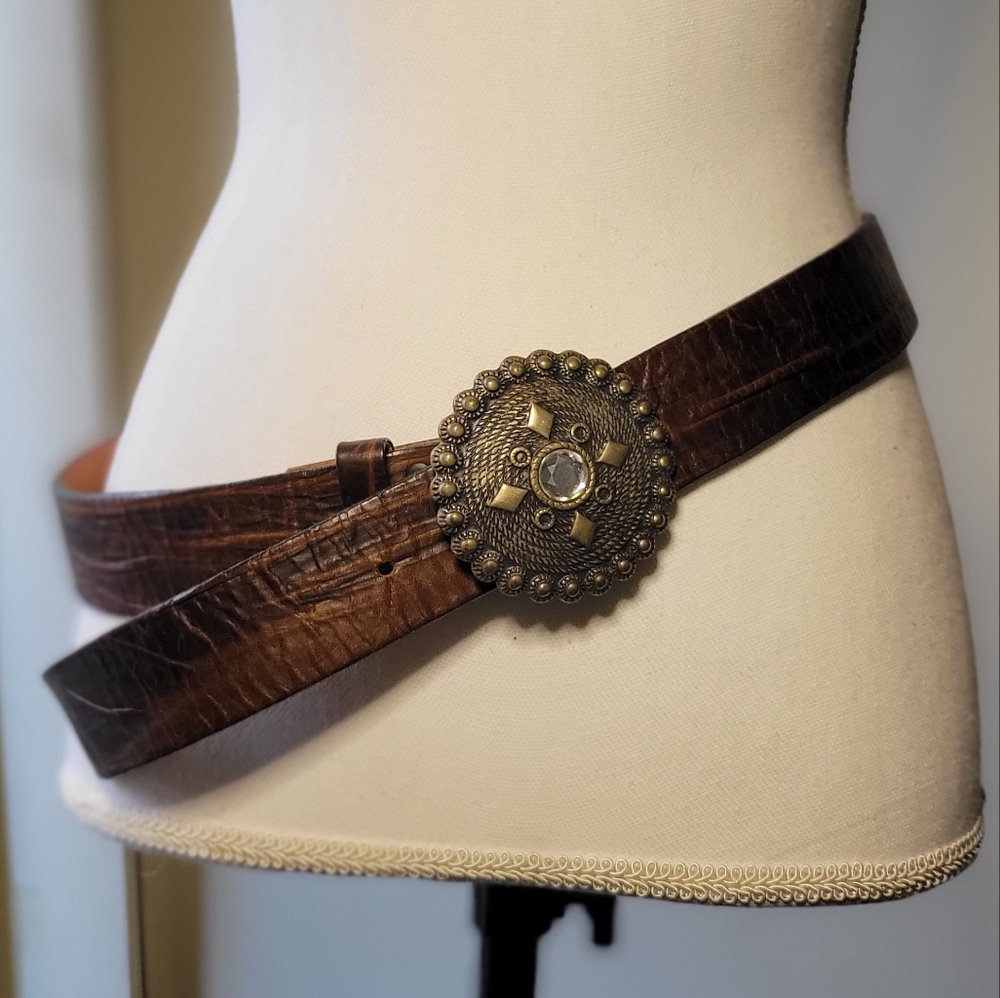 Crystal Buckle Leather Belt